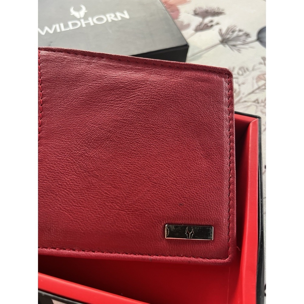 Red Genuine Leather Wallet Card Money Holder RFID Protection